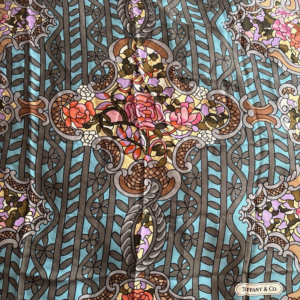 VTG Tiffany & Co hand-rolled Silk Scarf 35" Made in Italy